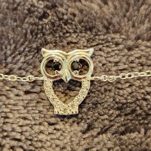 Sterling Silver Owl Bracelet 7" With Black Rhinestone Eyes 925